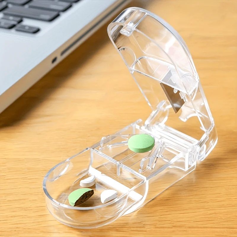 Pill Cutter With Invisible Storage Box Portable 2 In 1 Mini Drug Tablet Medicine Dustproof Divider Organizer Crusher Pill Box