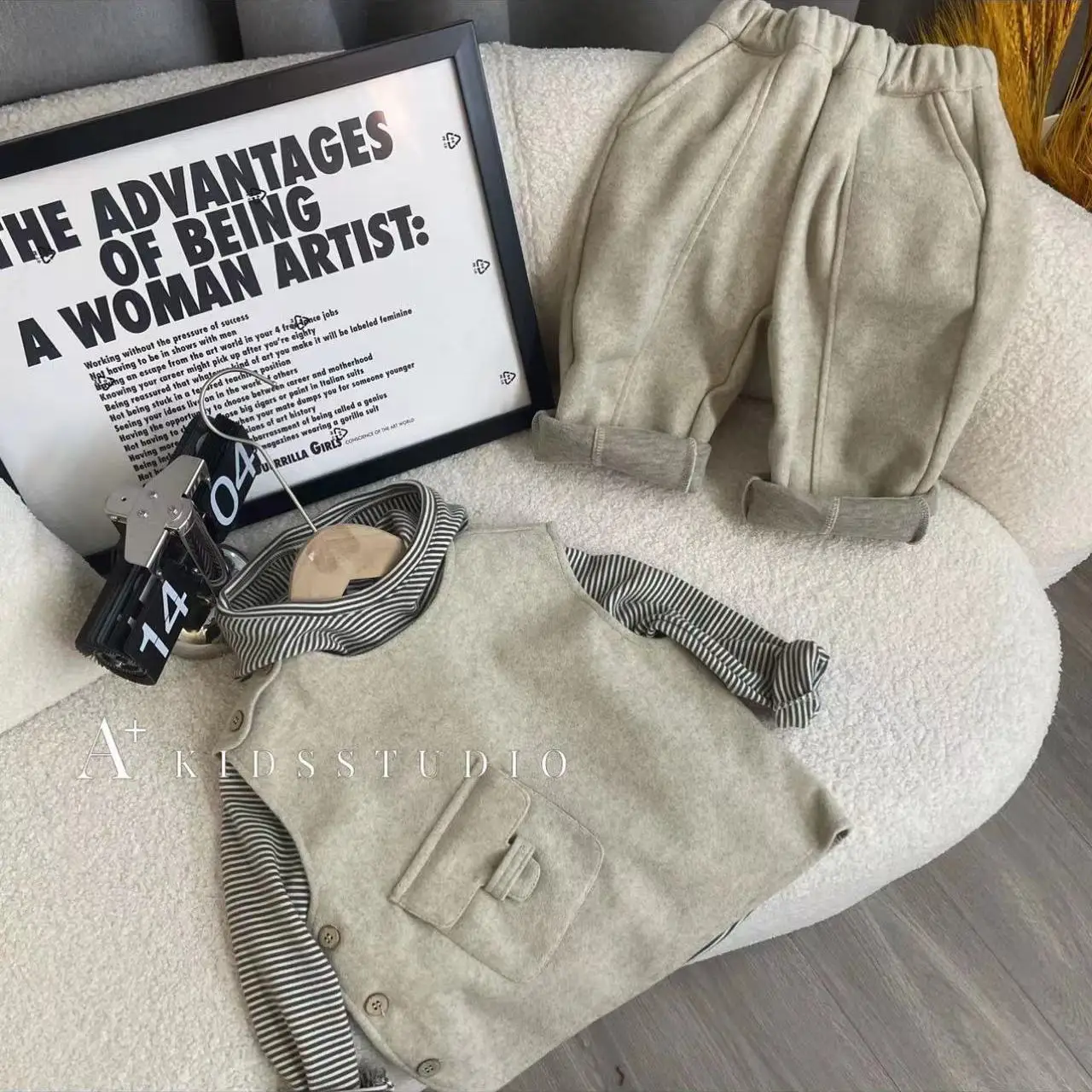 

Baby Boys Children Suits Spring Kids Fashion casual Woolen Gray Vest Waistcoat +Striped T-shirt+Loose Pants 3Pcs Sets Gentleman