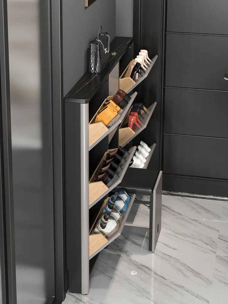 Ultra-thin home shoe cabinet porch tipping bucket solid wood shoe cabinet