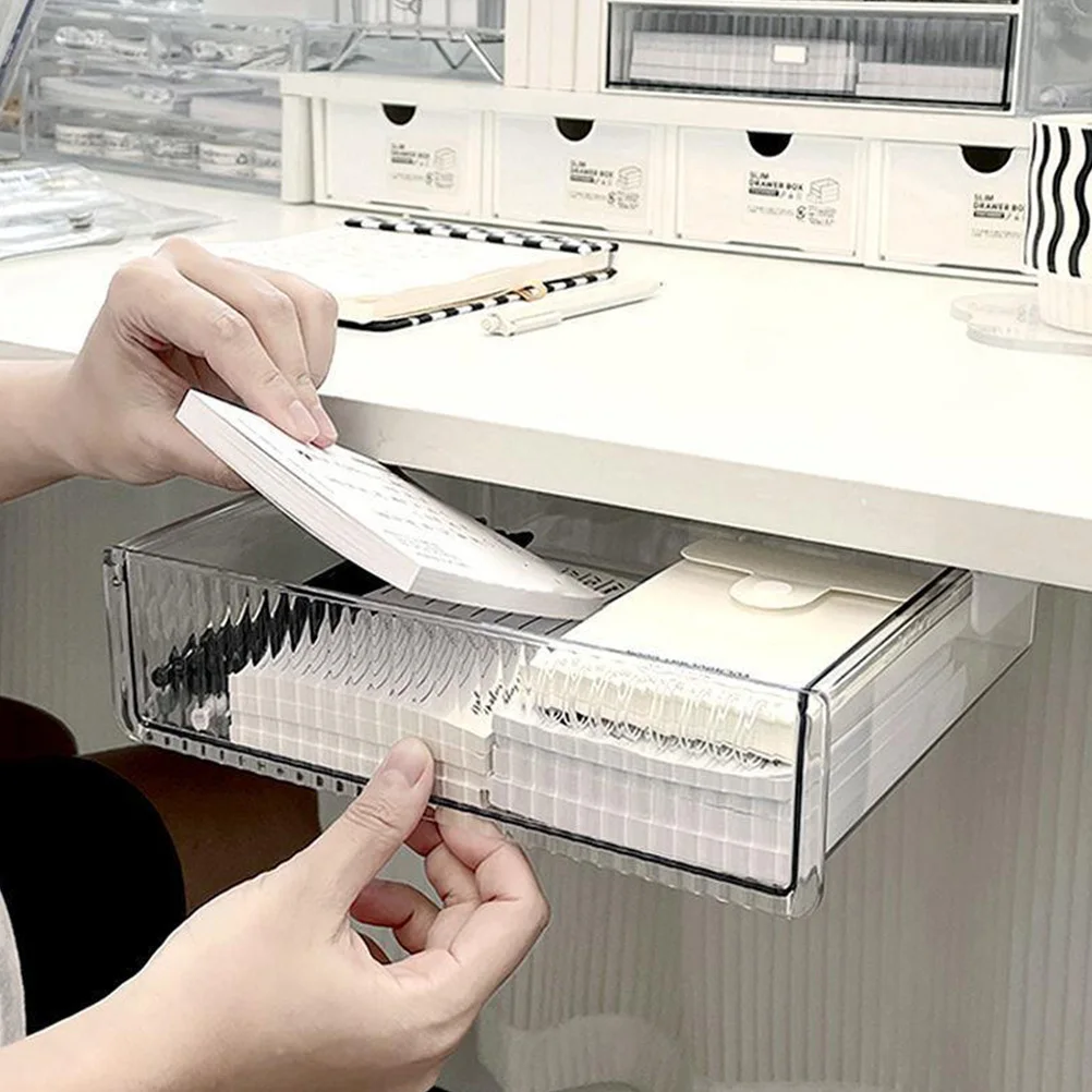 

Plastic Desk ganizer Drawer Storage Box Under Desk Shelf Stationery Hidden Sticky Slide Out Office Kitchen Bedroom Study Room