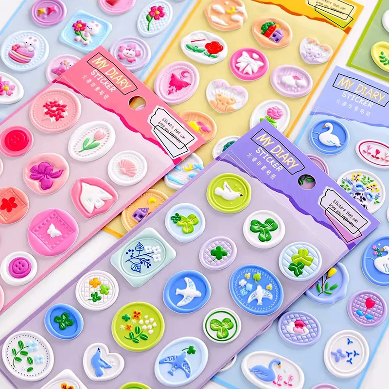 18pcs/set Kawaii Wax Stamp Stickers Envelopes Seal Sticker DIY Scrapbooking Journal Planner Decorations Korean Stationery office