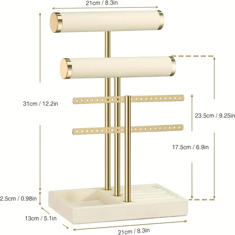 黒と金の配色を施した、複数の層でネックレスを整理整頓できる高級感のあるジュエリー収納ラック