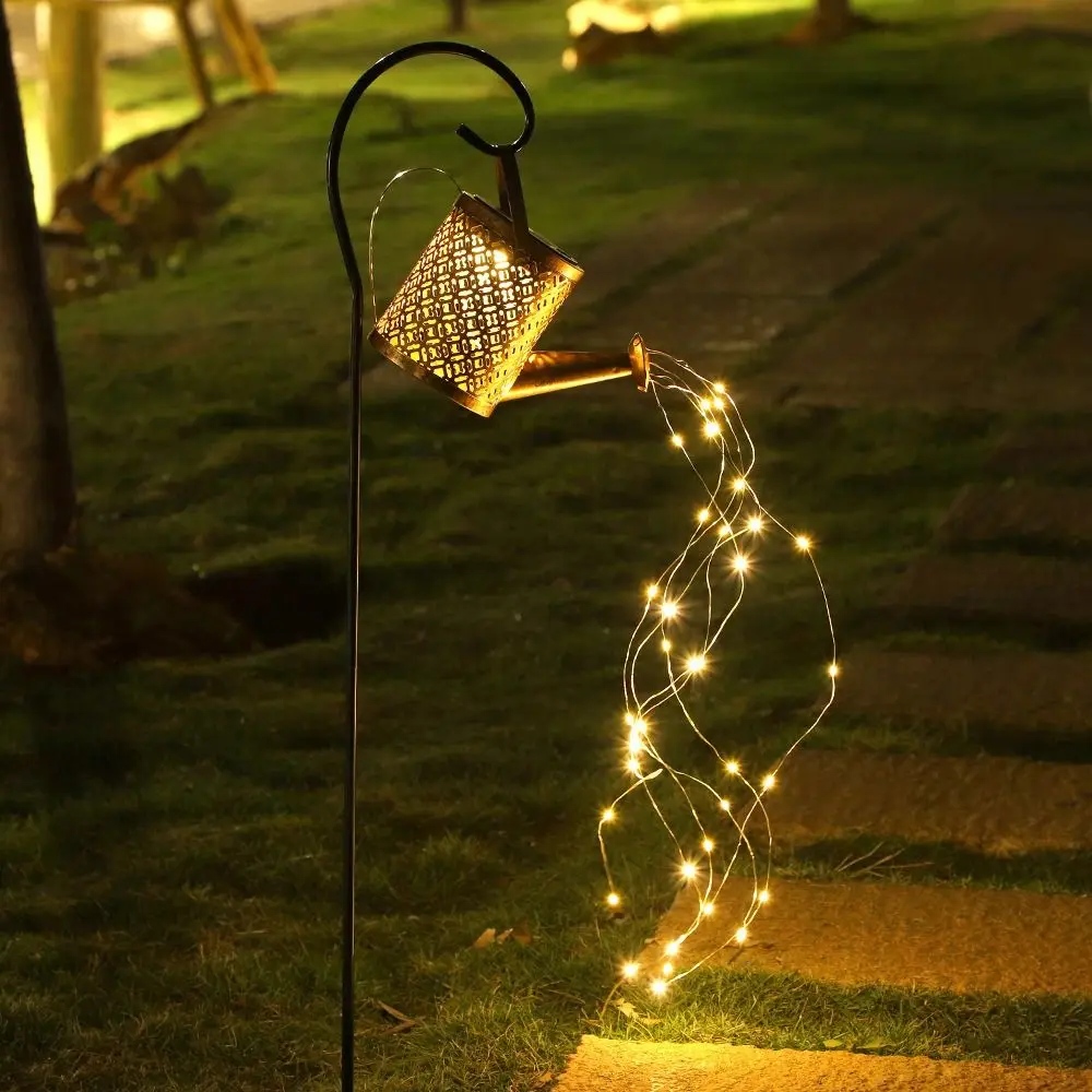 Waterproof Solar Garden Light Wrought Iron Watering Can Design Vintage Wrought Iron Lamp Artistic Look Solar Power