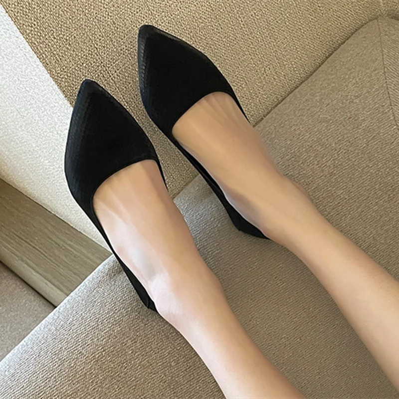 Women Low Cutter Microfiber kitten High Heels Shoes 5.5cm Black Khaki Slip-On Elegant OL Dress Pumps 35-45 27cm Chaussure Newest