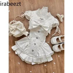 Sweet Sexy Princess Style Lovely Hollow Bow Lace Top Solid Color High-grade Sense Skirt Two-piece Set Costume Deux Pieces Femme