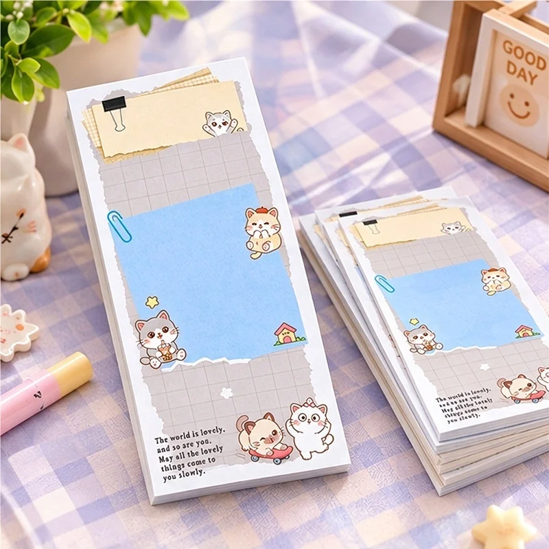 80sheets/pack Cute Cat Long Memo Pad Lined Tearable Notepad Strip Memo Notes for School Office Daily Planner Journal Stationery