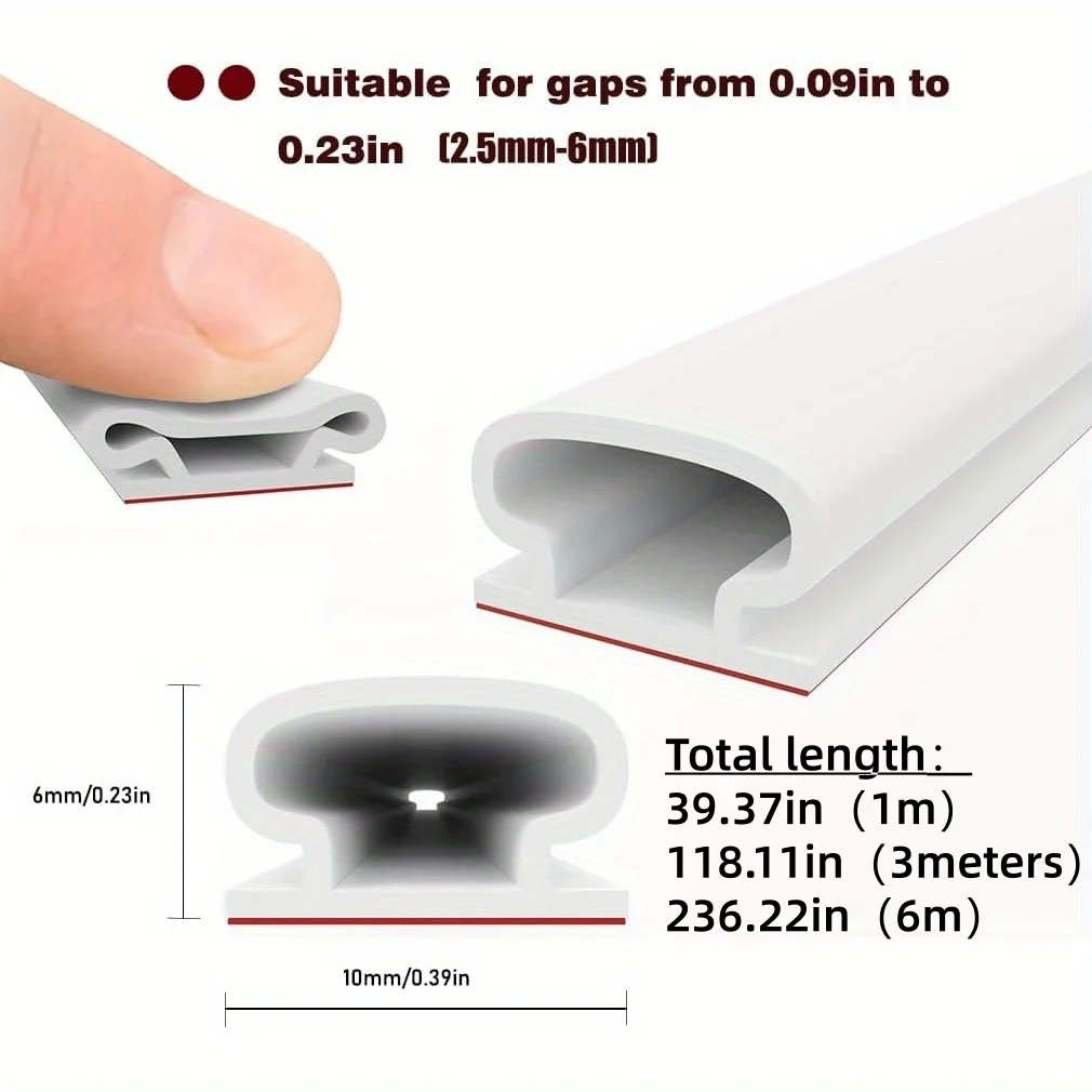 1/3/6m Soundproofing Weather Stripping Rubber Door Frame Insulation Windproof Self-adhesive Draught Excluder Household
