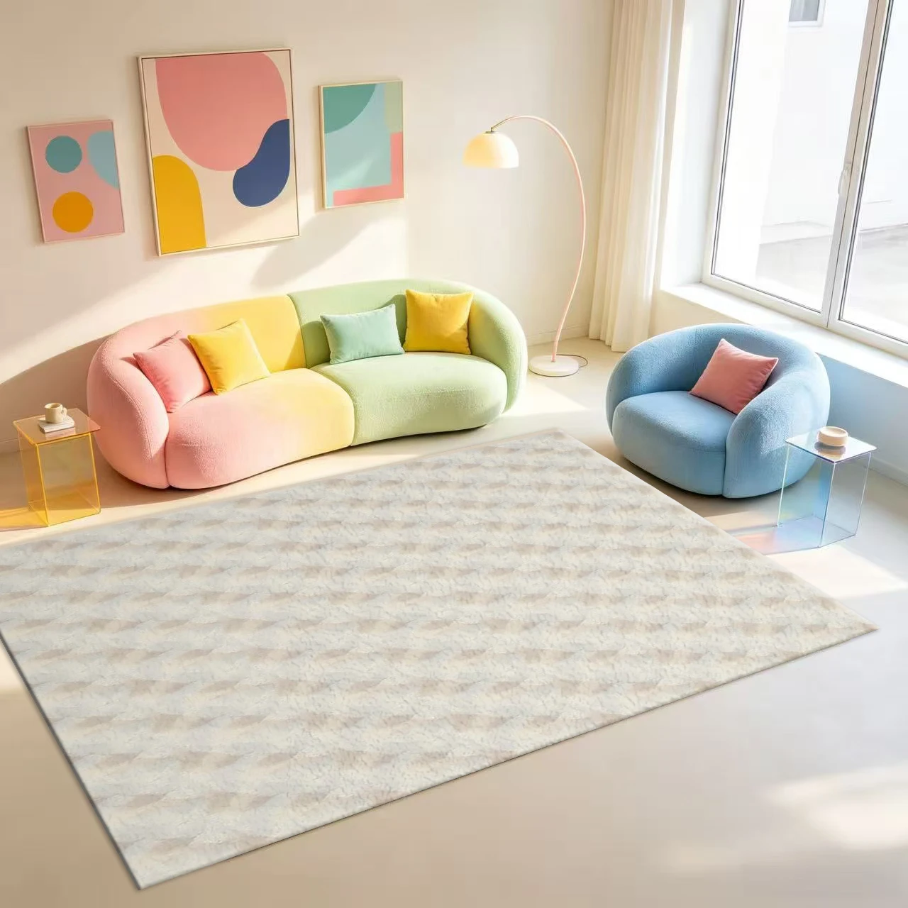Beige Light Tone Diagonal Geometric Texture carpet flooring Simple Neutral Style Area Rug For Indoor Home Floor Decor