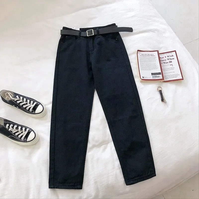 2021 جديد عالية الخصر مستقيم الساق الدينيم الجينز المرأة الكورية نمط عادية تنوعا التخسيس سراويلي حريمي العصرية