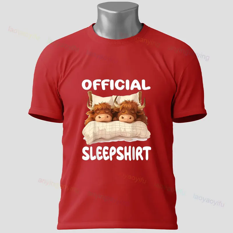 Grappige schattige Schotse Hooglandkoe officieel slaapshirt pyjama nachtjapon grafisch T-shirt korte mouwen puur katoenen T-shirt vrijetijdskleding