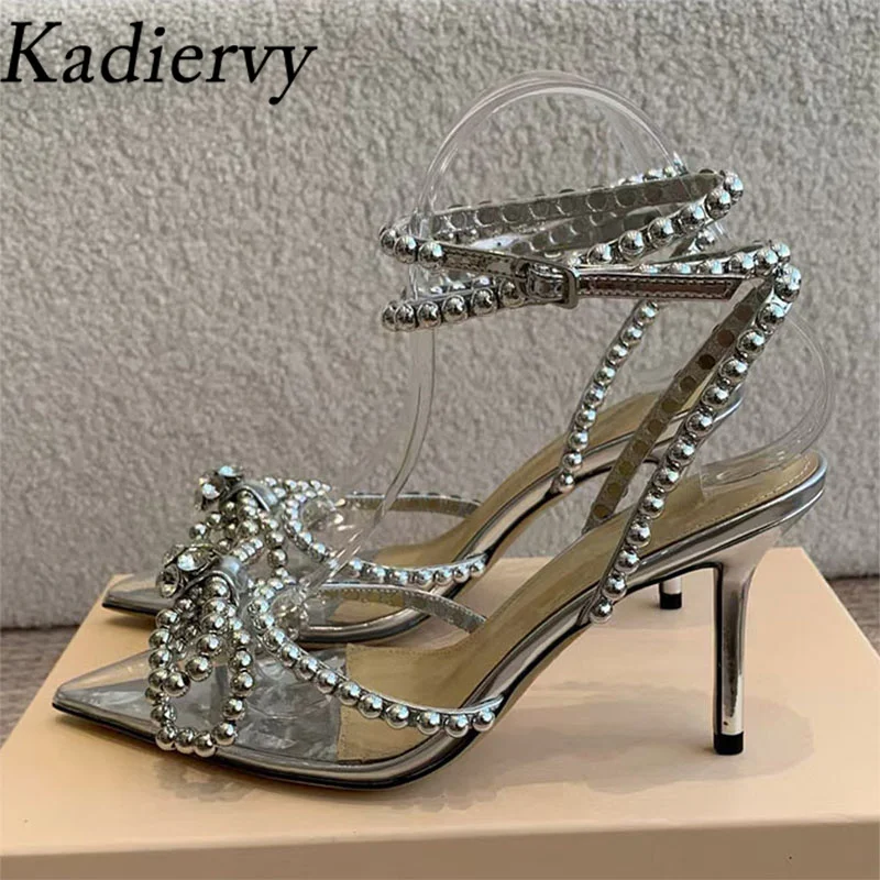 

Summer High Heels Women Pumps Rhinestone Pearl Butterfly-knot Party Shoes Pointed Toe Sandals Woman Heeled Wedding Shoes Women