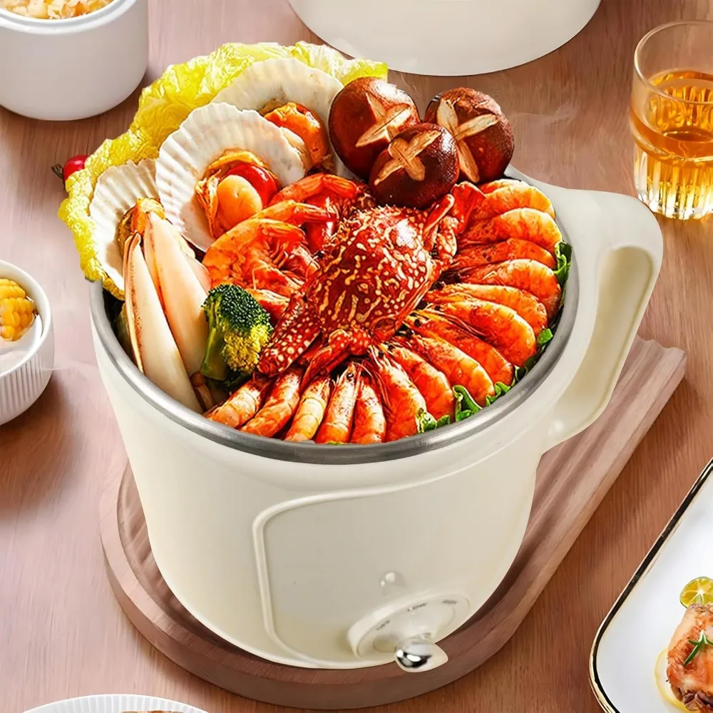 Hot Pot Electric with Steamer：2.0 L Ramen Cooker, Multifunctional Stainless Steel Electric Pot for Cooking, Portable ElectricPot