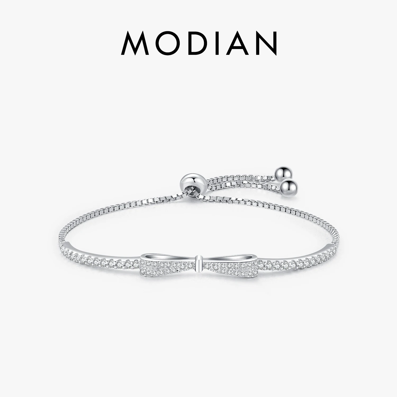 MODIAN 925 Sterling Silver Sparkling Zirconia Bowknot Bracelet Luxury Charm Adjustable Chain Link For Women Fashion Fine Jewelry