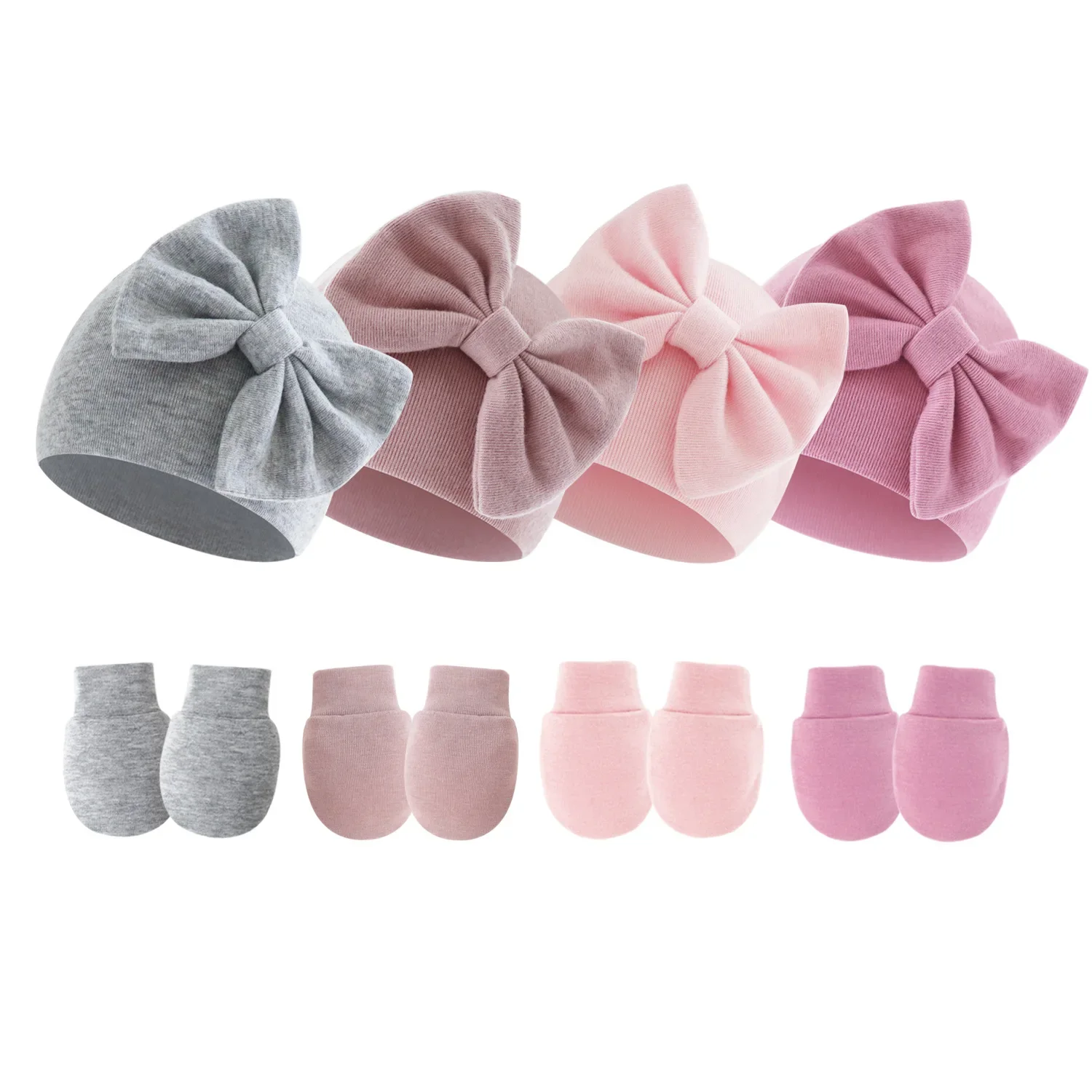 

Newborn Baby Hat + Gloves Set Boys Girls Cute Hat with Bowknot Newborn Boys Girls Gifts Clothing Accessories