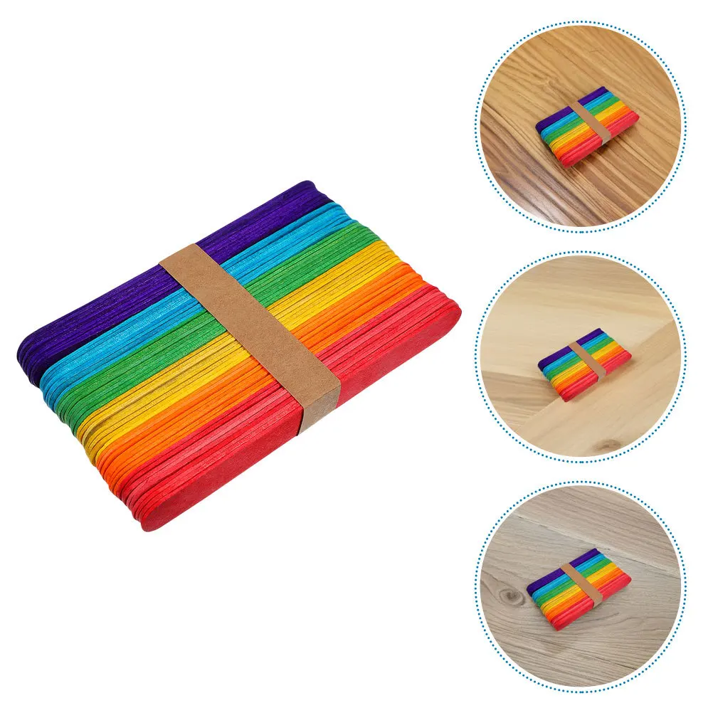 

100pcs Colored Multi-Color Wooden For Diy Art Projects Kids School Activities Painting Supplies Craft Sticks Popsicle Colorful