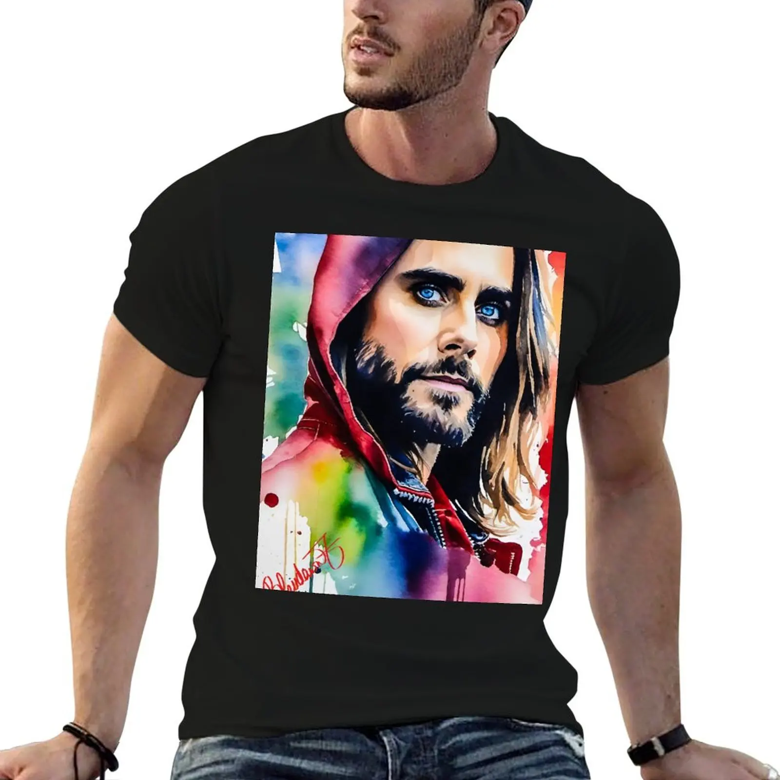 Jared Leto watercolor T-Shirt man clothes for a boy Men's cotton t-shirt