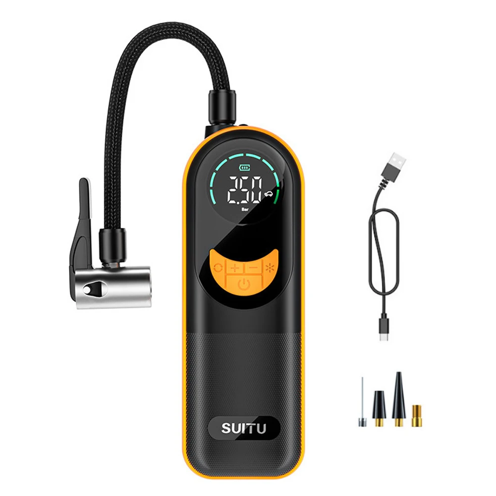 เครื่องเติมลมยางขนาดเล็กแบบมือถือ3-150PSI ปั๊มลมจอแสดงผล LCD pompa Udara portabel 2x2000มิลลิแอมป์ต่อชั่วโมงชาร์จไฟได้สำหรับรถยนต์รถจักรยานยนต์