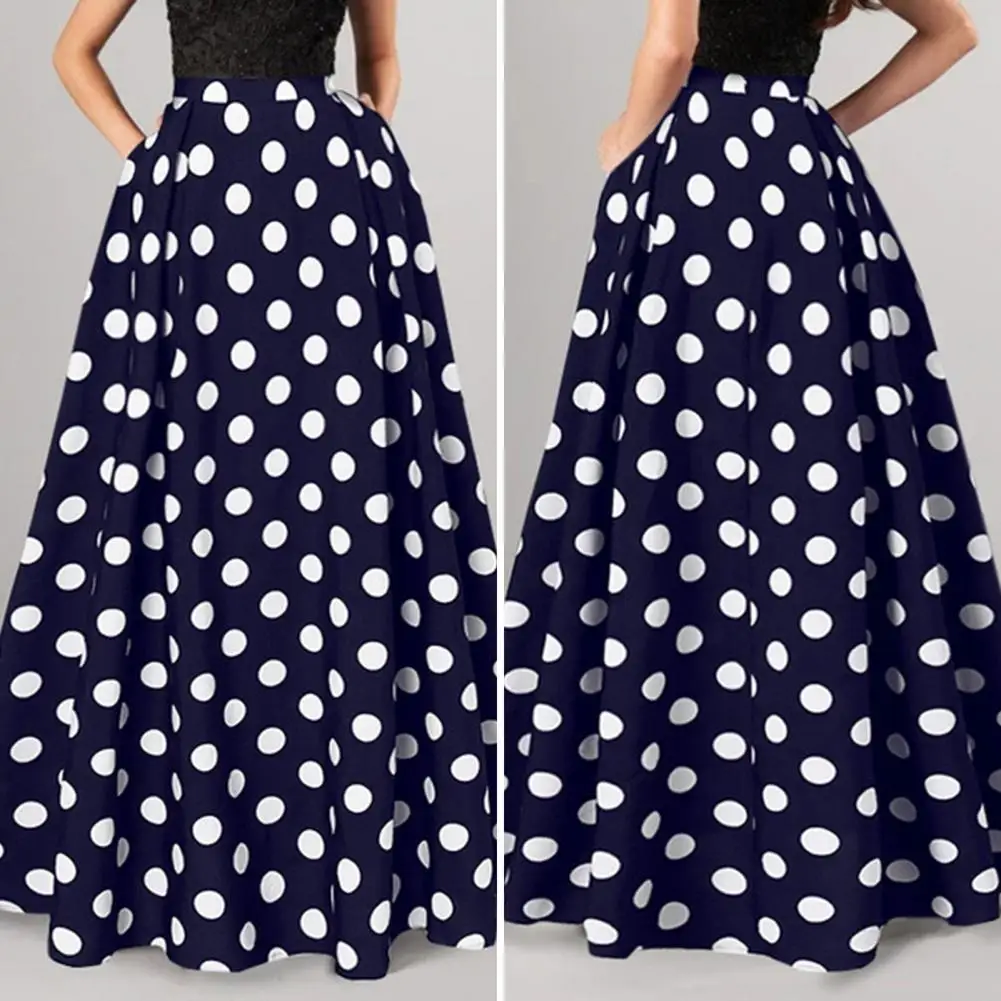 Dot Print Skirt High Waist Skirt Elegant Women's High Waist Maxi Skirt with Color Matching Dot Print A-line Silhouette for Prom