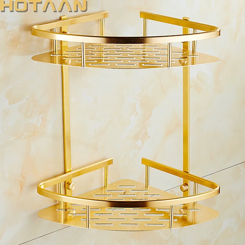 . Naścienny aluminiowy szampon łazienkowy w kolorze złotym Półka na szampon Uchwyt na kosz Moda Dwuwarstwowy YT-7026