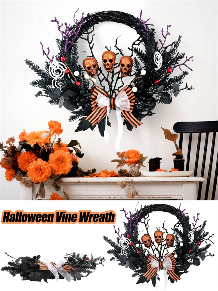 

Halloween Decoration Vine Ring Wreath Skeleton Garland Home Decor Indoor Outdoor Oangment Door Hanging Props Halloween wreath