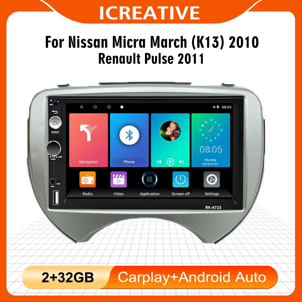 

For NISSAN Micra March (K13) 2010-2013 RENAULT Pulse 2011+ 7 Inch 2 Din Car Multimedia Player GPS Navigation Android Autoradio