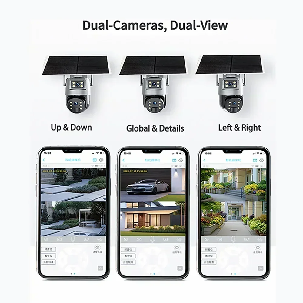 4K 8MP 4G Dual Lens Dual Screen Solar Panel CCTV Cameras Outdoor PTZ Full Color Night Vision PIR Human Detection Audio Cam UBOX