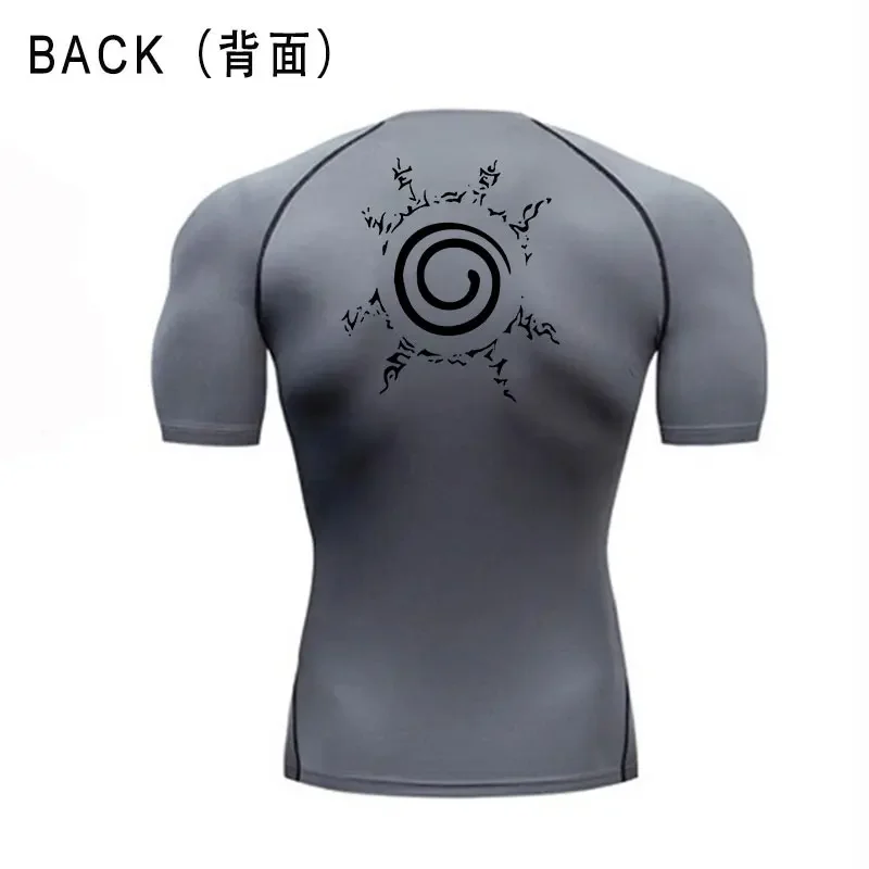 Men\'s animated compression T-shirt running quick drying sports shirt fitness gym training muscle adjustment clothing black