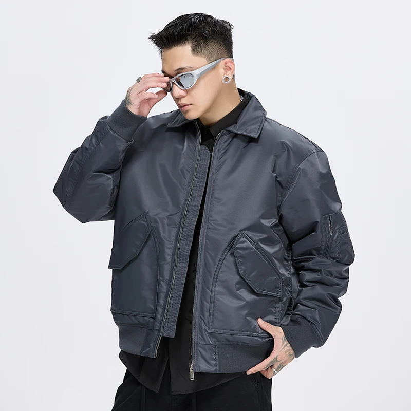 

HE Men's Faion Brand Flight Jaet Men's Winter New Sle oulder Drop Cotton Clothes Trendy Cotton Coat ort Length Warmth