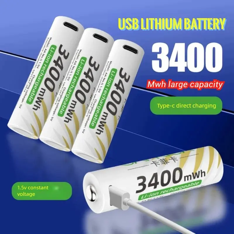 جديد ليثيوم أيون AAA و️ AA بطاريات قابلة للشحن USB ليثيوم أيون 3400mWh 1.5V AA بطاريات قابلة للشحن + 800mWh 1.5V AAA Batt