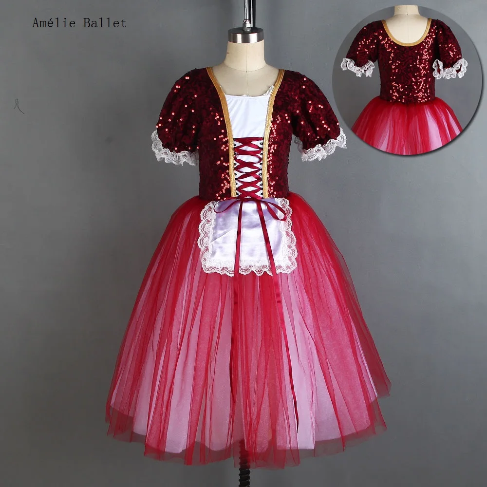 

19846 Burgundy Short Sleeve Romantic Tutu Skirt for Girls and Women Long Ballet Dance Tutu Ballerina Dress 11 Sizes Available