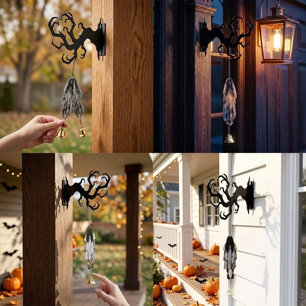 Acrylic Silhouette Black Cat Hanging Bell Spooky Hanging Ghost Wind Chime Halloween Door Bell Wall-mounted