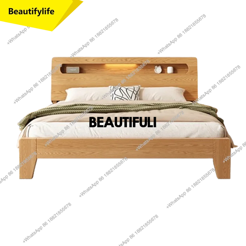 

Q181 Oak Platform Wood Modern Bed Double Simple Queen Big Hotel Headboards Beds King Twin Cabinets Cama De Casal Bedroom Furnitu