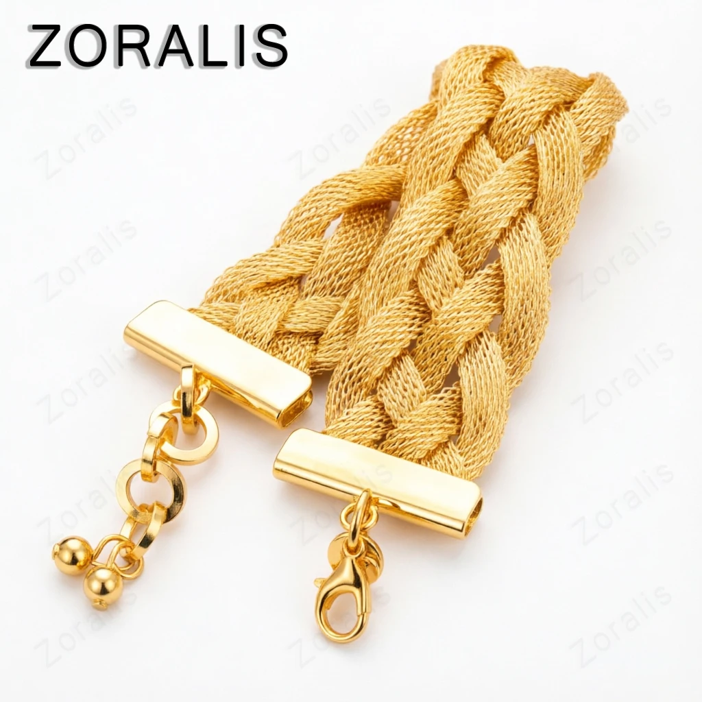 18K Gold Woven Strap Bracelets For Woman Hand Chain Lady Party Engagement Wedding Fashion Jewelry
