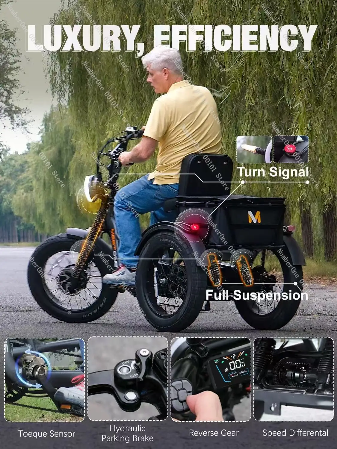 Dual Motor 3-wheel Electric Bicycle Fat Tire Electric Tricycle Long Travel Aluminum Alloy Frame Three-wheel Family Freight