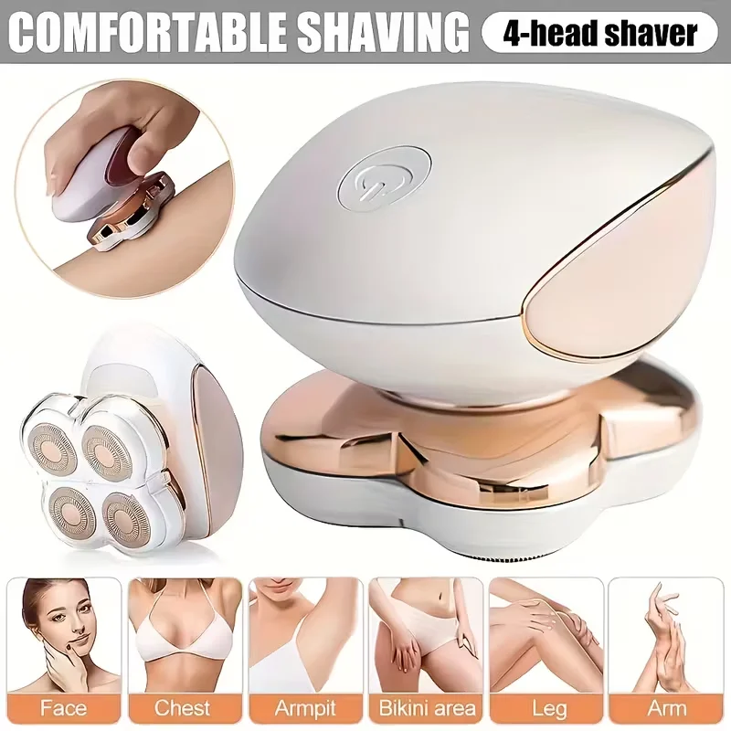 4-Head 360° Rotation Women Electric Shaver USB Rechargeable Full Body Hair Remover for Face Underarm Leg Arm Chest Portable Trav
