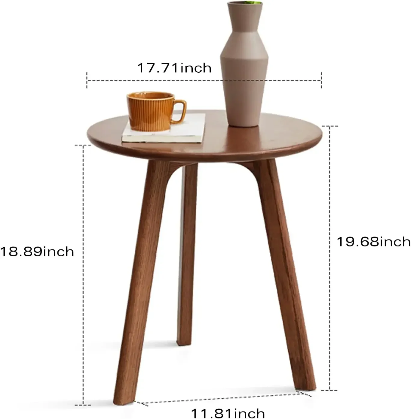 Round Side Table - 100% Natural Solid Wood - 3 Legged Wood End Table for Living Room - Small, Elegant Round End Table- Eco