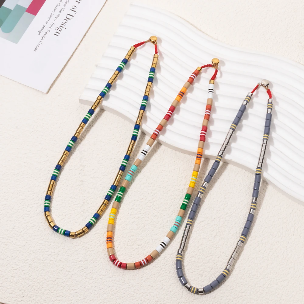

New Fashions Enamel Bohemian Tube Beads Women Necklace Colorful Pipe Choker Fashion Jewelry