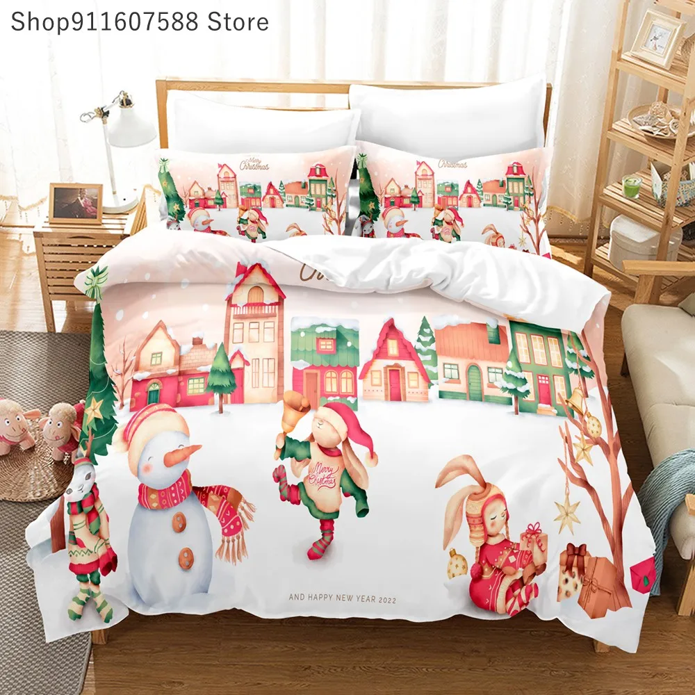 Merry Christmas Dark Blue Bedding Sets XMAS Duvet Cover Comforter Cover King Queen Full Twin Size Bedclothes Kids Gift Bed Set