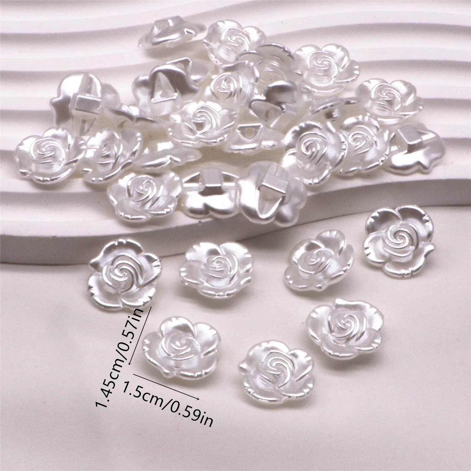 50PCS 15mm Resin ABS Ivory/White Pearl Flower Shank Button Clothing Accessories For Sewing Scrapbooking Garment DIY