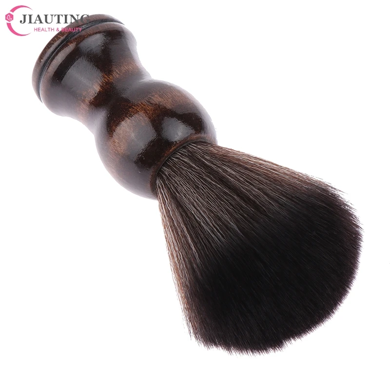 Cepillo de barba con mango de madera portátil, afeitado de nailon suave, cepillo de espuma de limpieza para salón de barrido, mango de madera, 1 ud.