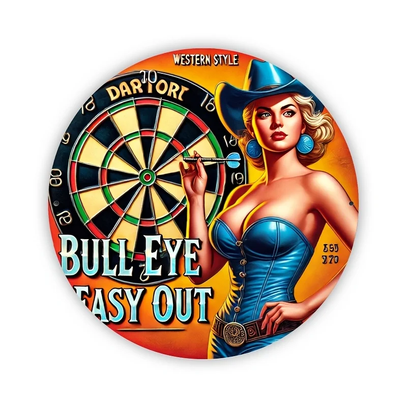 One Piece of 2D Flat Printed Metal Sign Measuring 7.87X7.87inch for Room Decoration, Along with a Round Dartboard in Vintage