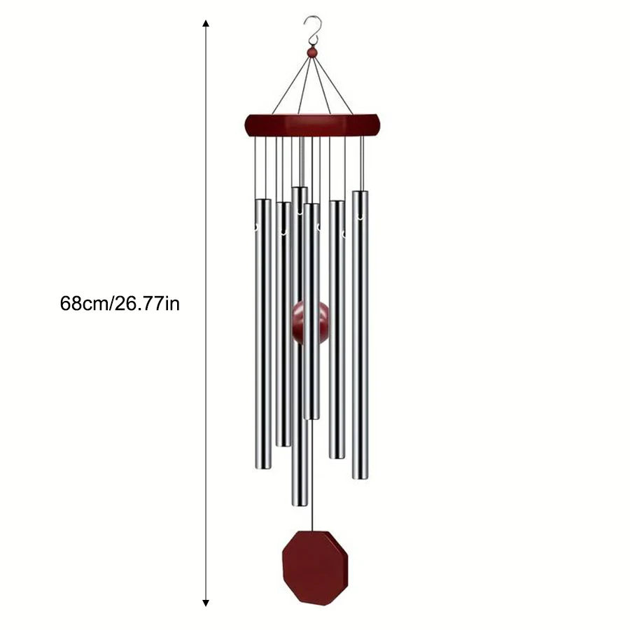 1pcs red wood silver aluminum pipes wind chime classic octagonal wood hang tag 6 metal tubes courtyard corridor balcony decor