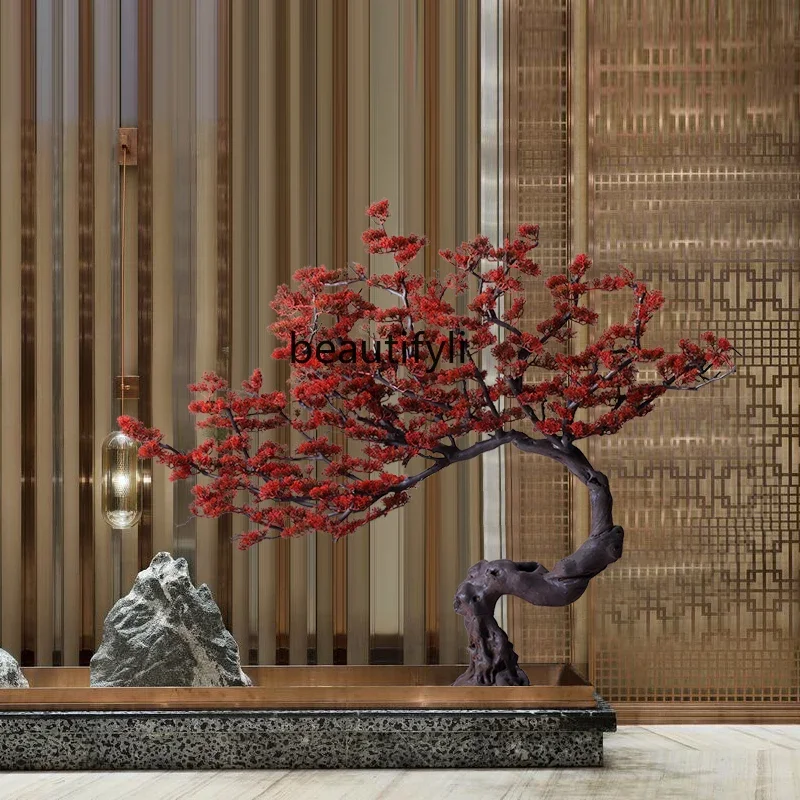 

YH Simulation red leaf welcome pine ornament large floor landscape fake tree hotel lobby decoration
