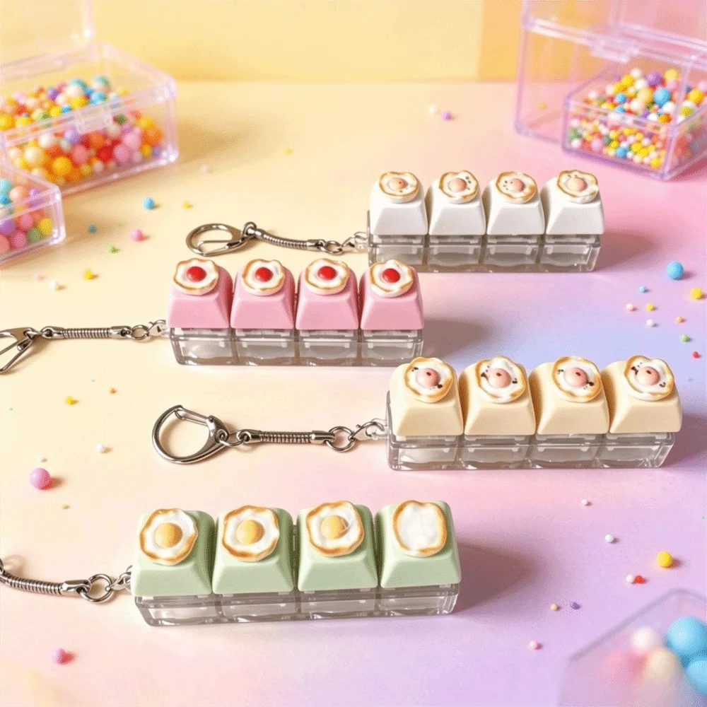 Fried Eggs Mechanical Keycap Keychain Mini Cute Keycap Keychain Finger Press Mechanical Click Button Keycap Keychain