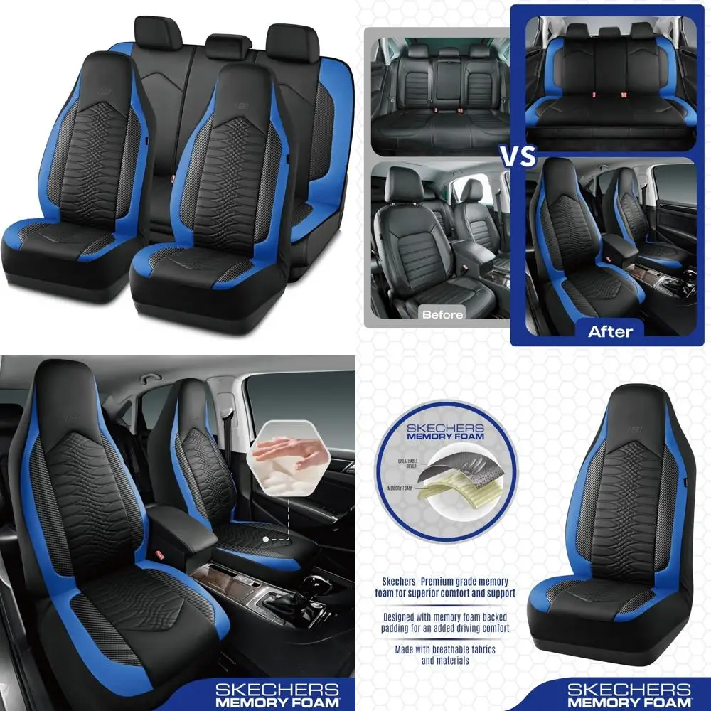 

Чехлы на автомобильные сиденья из пены с эффектом памяти Skechers, кожаные чехлы на сиденья с высокой спинкой, стеганый дизайн, водонепроницаемые спортивные чехлы на автомобильные сиденья, полные комплекты,