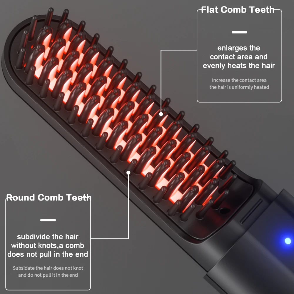 Electric Hair Brushes Wireless Hair Straightener Brush Anti-Scalding Hot Comb Ceramic Cordless Beard Straightener for Men