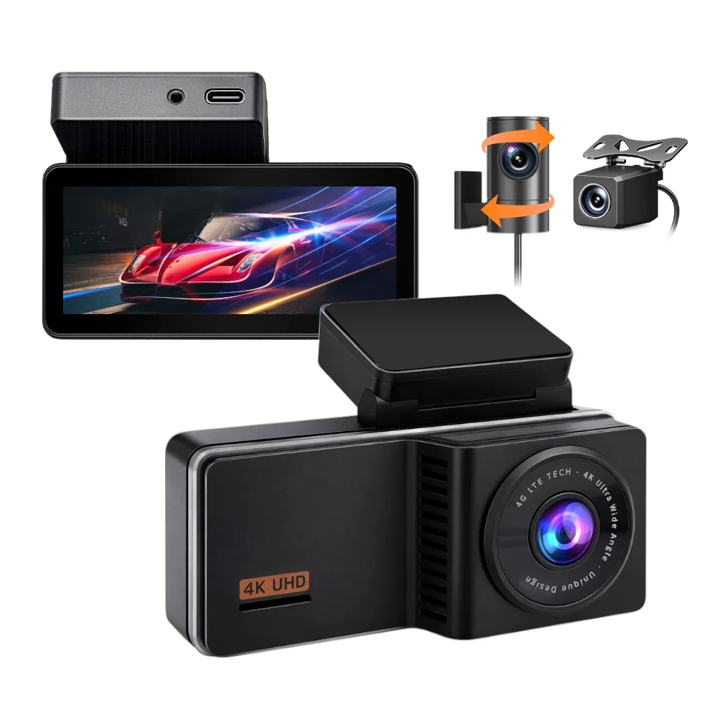 4K Dual Lens Smart HD Cloud Dash Cam with 4G GPS Parking Roadwatch Front/Rear Recording  Sensor Night Vision IPS Screen