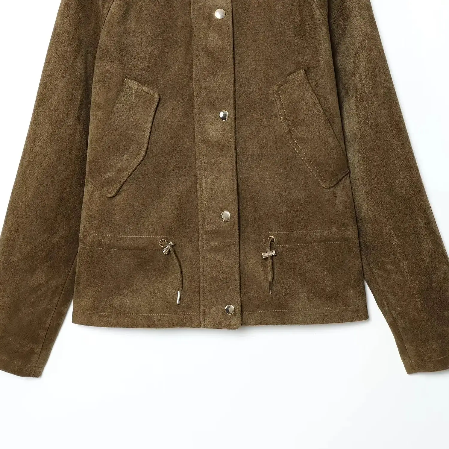 سترة نسائية موضة 2025 على الطراز الأوروبي والأمريكي للخريف بياقة عمودية جديدة وتأثير مخملي مع قلنسوة ملابس خارجية Mujer