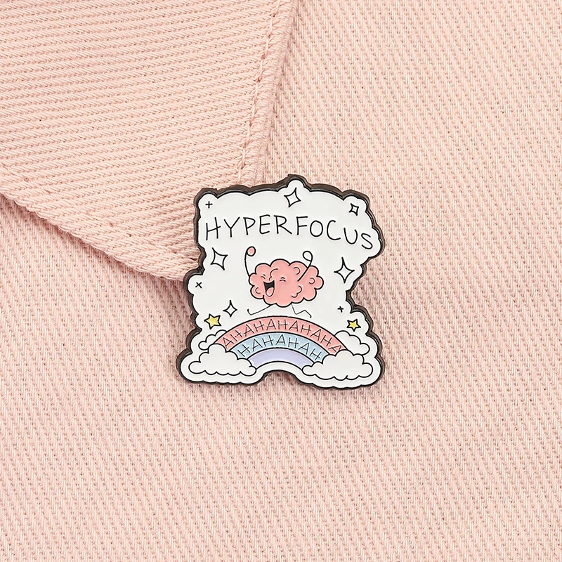 Hyper Focus Lustige Gehirn Emaille Pin Mental Health Awareness Metall Brosche Revers Rucksack Abzeichen Modeschmuck Geschenk für Freunde ﻿