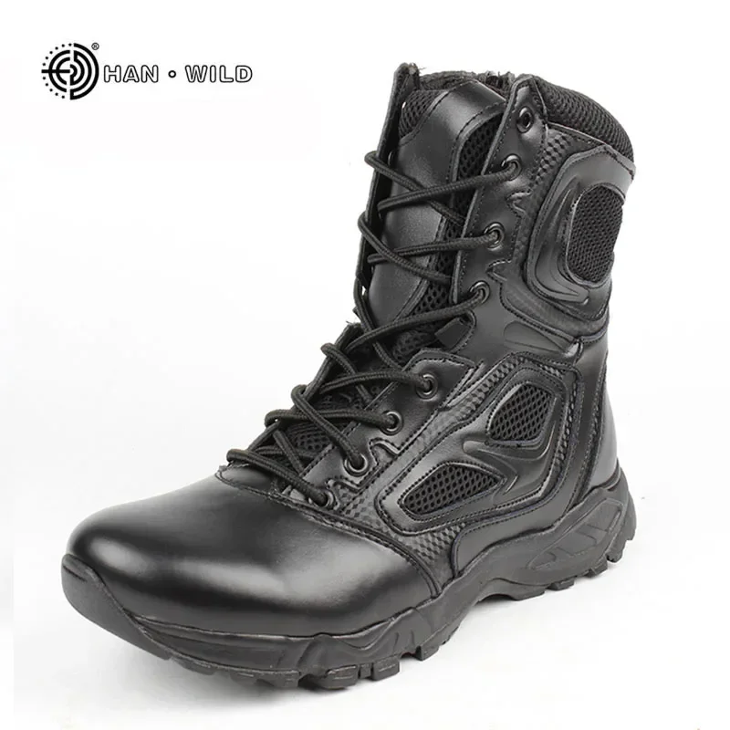 Bottes de sécurité noires pour hommes, chaussures de sécurité pour le désert, bottes d\'assaut respirantes pour moto, bottes de rinçage pour hommes,